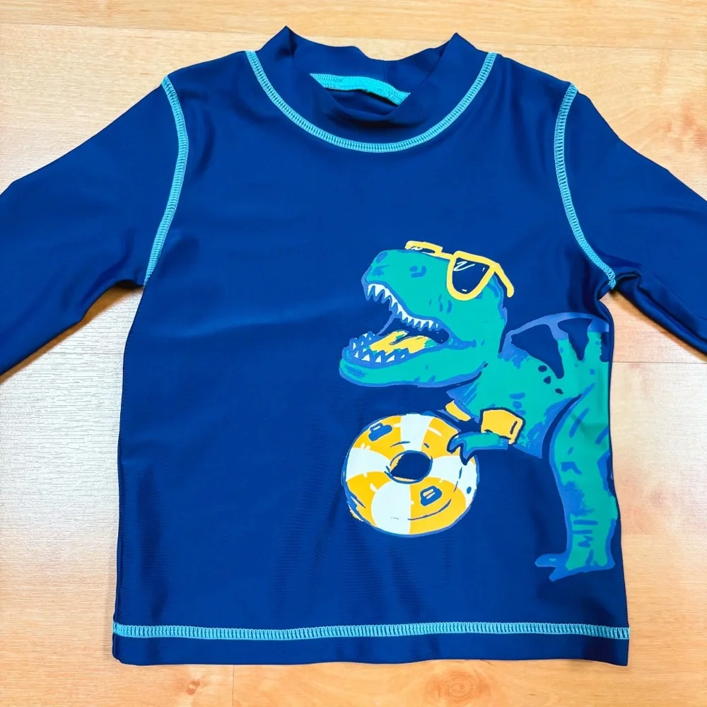 Carters Blue & Green 2-Piece Dinosaur Long Sleeve Rashguard & Swim Trunk Set 24M